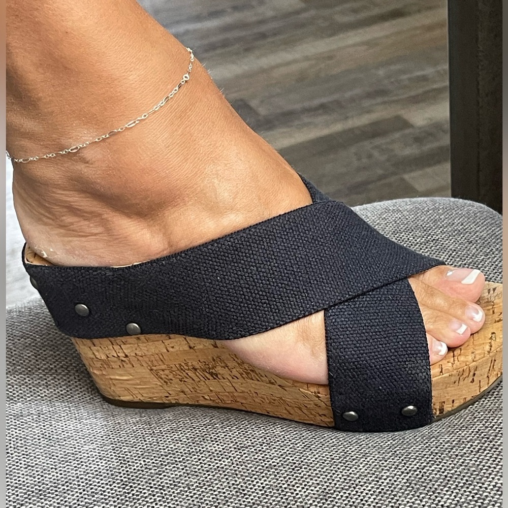Lucky Brand Black Wedge Sandals with Cork Platform